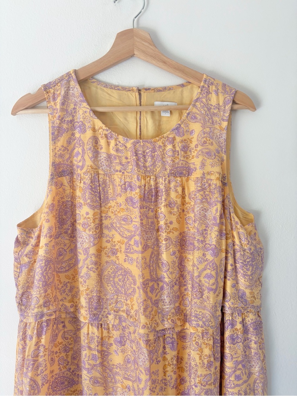 J.Jill Yellow Purple Paisley Pleated Tiered Sleeveless Maxi Dress Size Large - Picture 5 of 14